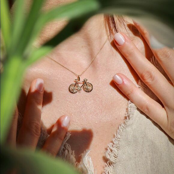 Bicycle 14k solid gold pendant perfect gift bicycle pendant - Picture 1 of 5